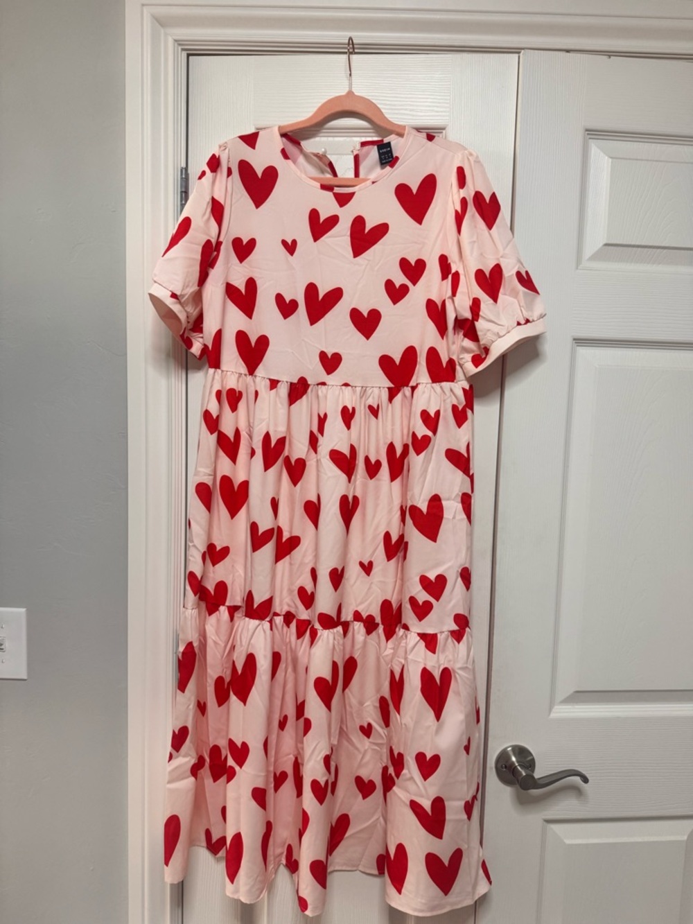 SHEIN Pink Maxi Dress with Red Heart Print